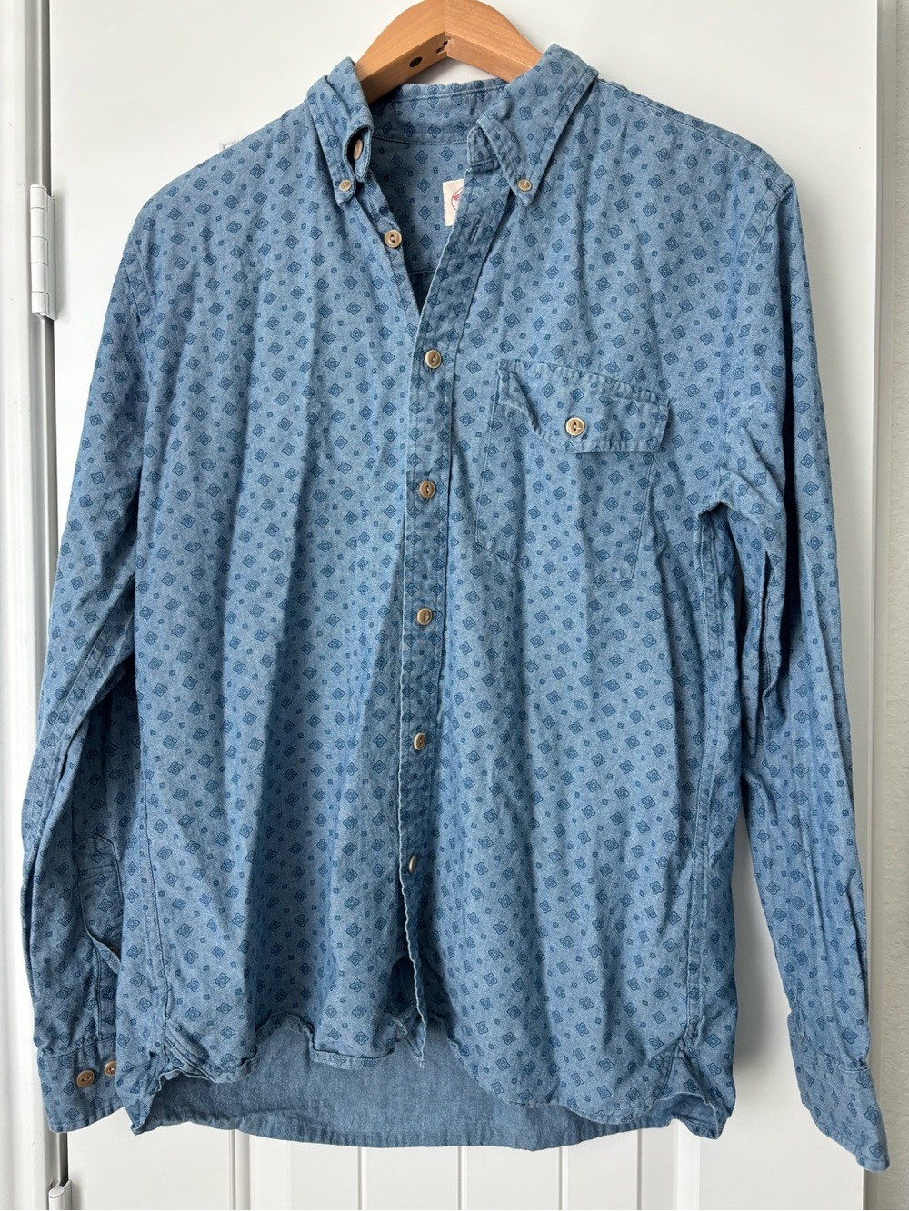 Brooks Brother Red Fleece Mens Blue Button Up Long Sleeve Large